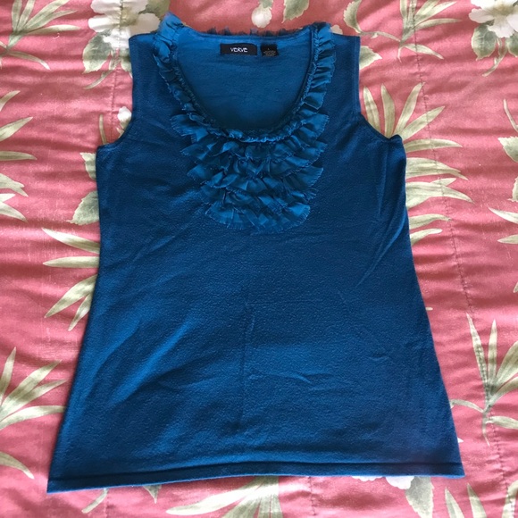 Aqua sleeveless ruffled top - Picture 2 of 5